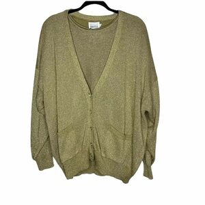 Leslie Fay Women Gold Sparkle Two Piece Sweater 2X